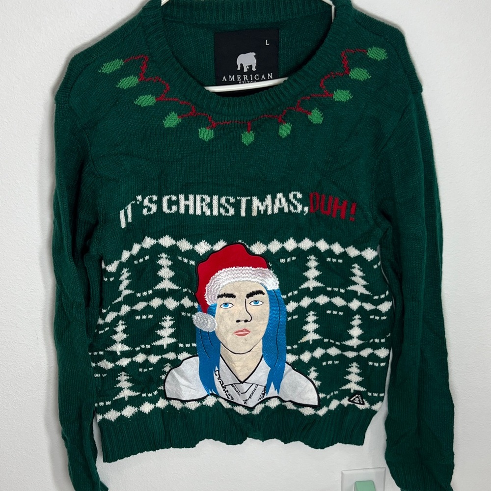 Green Christmas Sweater with Graphic Design